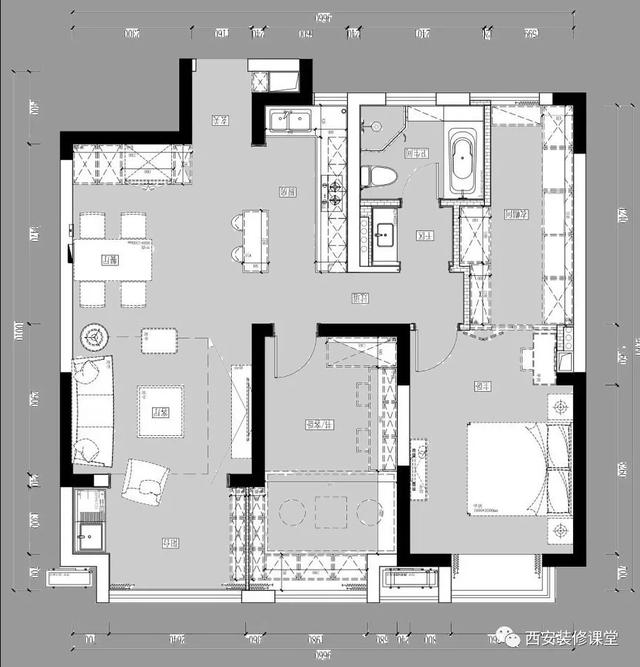 西安休闲办公空间婚房首套级感▲鱼骨木纹砖婚房「小户型装修案例——西安装修」  第2张